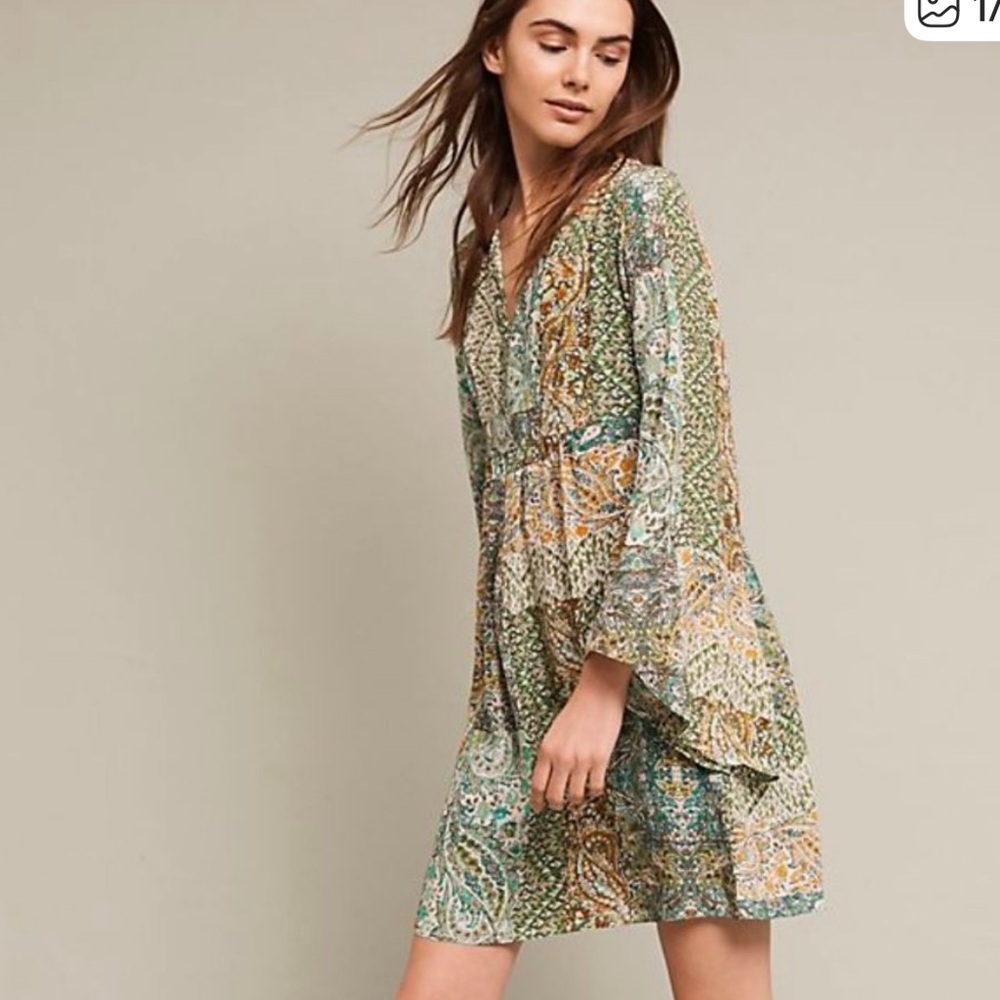 Boho ANTHROPOLOGIE by Floreat Amelie 100% Silk Oversized Kimono Dress Size 0